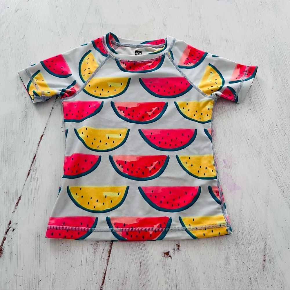 Tea Collection Watermelon Print Swim Short Sleeve Rash Guard Top Size 5